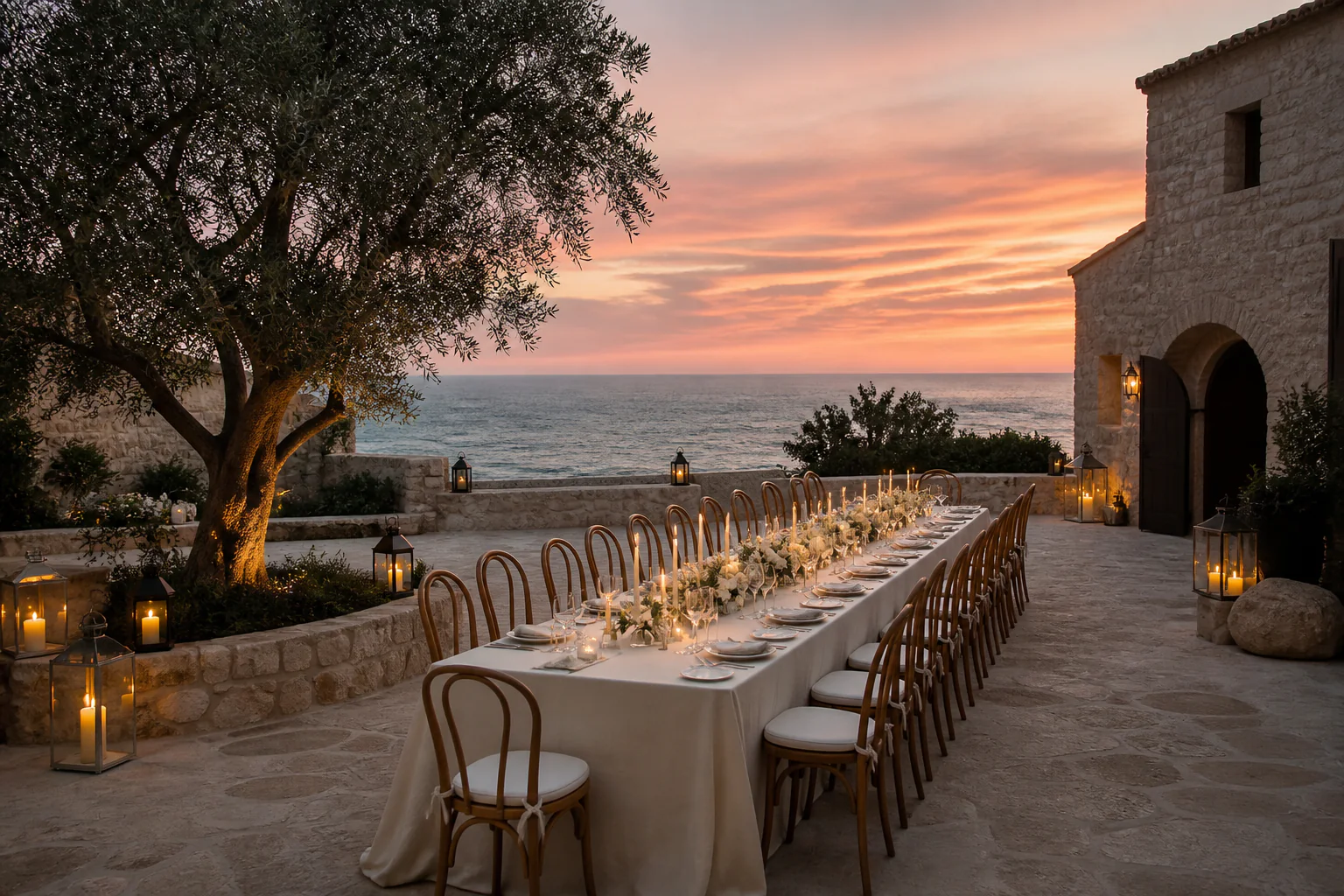 Lantern Court prepared for an intimate sunset dinner
