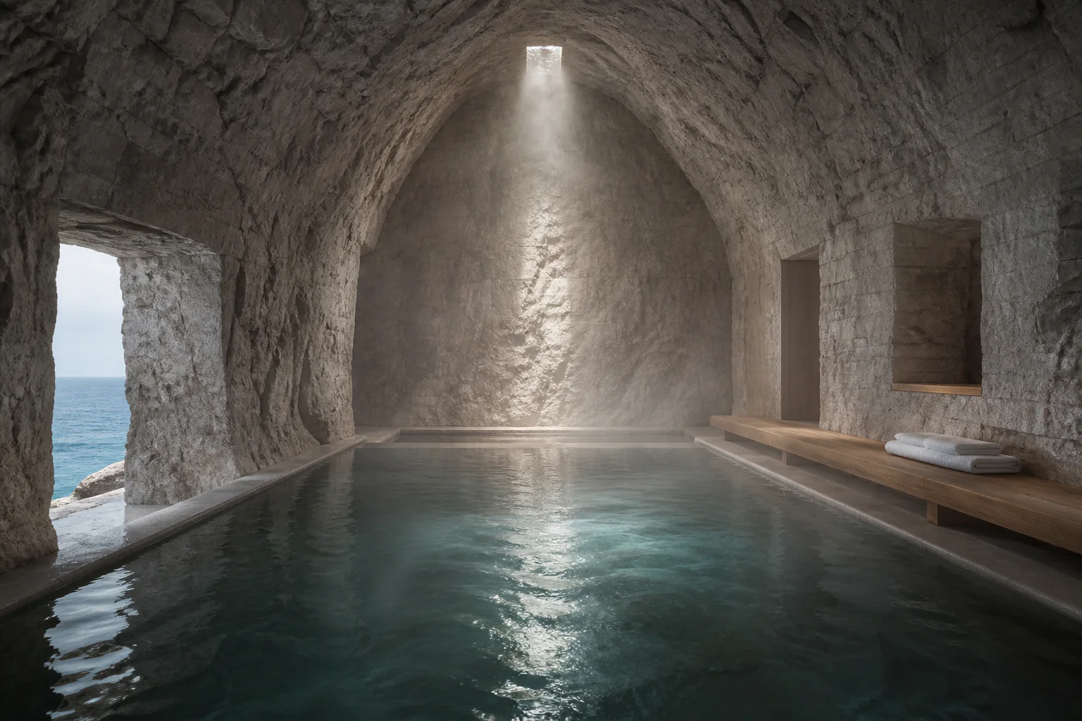 The Tide Rooms thermal pool carved into limestone